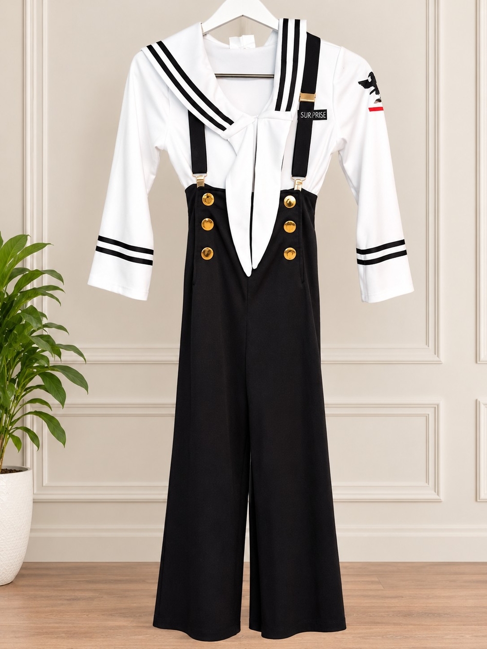 Source Unknown Black & White Sailor Kids Costume with Gold Buttons
